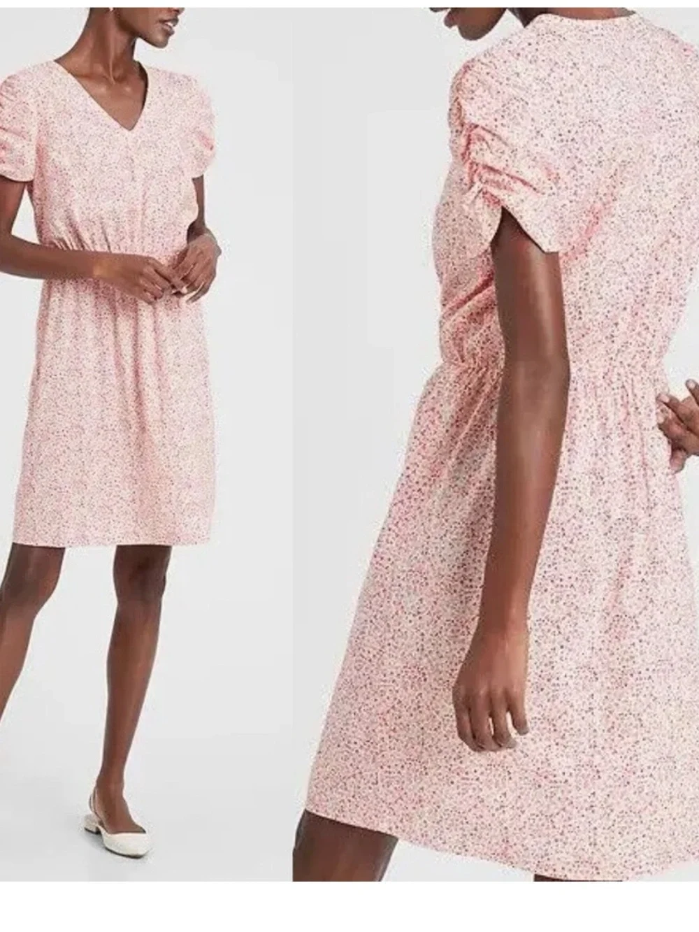 Banana Republic Floral Print Ruched-sleeve dress